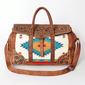 American Darling Duffel Saddle Blanket Hand Tooled Genuine Leather Western Women Bag | Handbag Duffle Weekend Travel Bags for